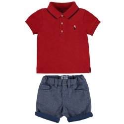 Mayoral Baby Boys Spring Summer Red Polo Navy Stripes Shorts Set