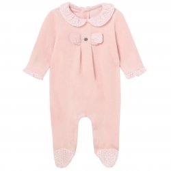 Mayoral Baby Girls Footed Pink Romper With Bow Applique