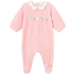 Mayoral Baby Girls Footed Pink Romper With Heart And Bow Applique