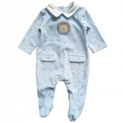 Mayoral Baby Boys Blue Footed Romper With Star Dots And Lion Applique