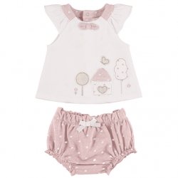 Mayoral Spring Summer Baby Girls White Top Pink Polka Dot Panties Set