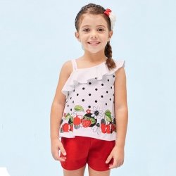 Mayoral Girls Spring Summer White Top Strawberry Print Red Shorts Set