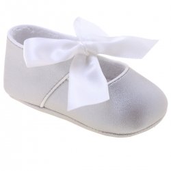 Baby Girls Silver Shoes White Ribbon