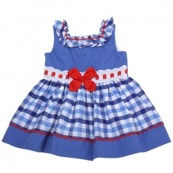 Miranda Spring Summer Girls Navy Blue White Gingham Dress Red Bow White Lace