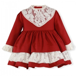 Miranda Baby Girls Ivory Lace Burgundy Dress