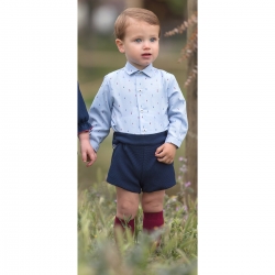 Miranda Baby Boys Blue Pattern Shirt Navy Shorts Set