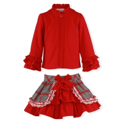 Miranda Girls Red Blouse Red Navy Jacquard Skirt Set