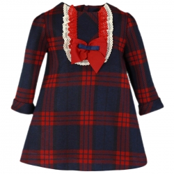 Miranda Baby Girls Red Navy Check Dress Red Bow