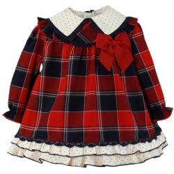 Miranda Baby Girls Red Navy Plaid Dress Navy Frills