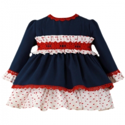 Miranda Baby Girls Navy Dress Red Frills White Bow