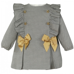 Miranda Autumn Winter Baby Grey Jacquard Pattern Dress Gold Buttons