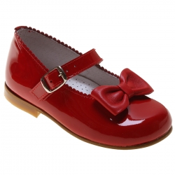 Girls Red Patent  Scallop Bow Occasion Shoes