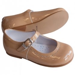 Made In Spain Girls Caramel Camel Mary Jane Patent Shoes