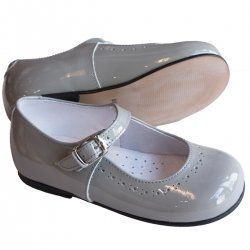 Made In Spain Girls Light Grey Mary Jane Patent Shoes