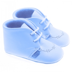 Spanish Cuquito Baby Boys Blue Shoes In Soft Leather With Lace Up