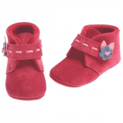 SALE Cuquito Baby girls plum red leather booties with leather flowers