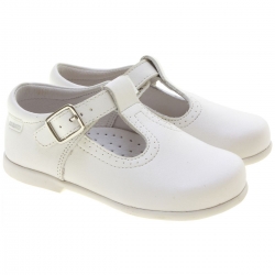 White T Bar Shoes in Matt Leather