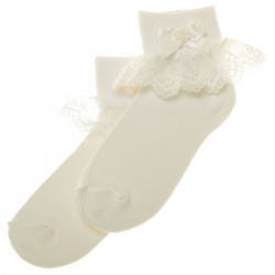 Ivory Flowers Blossom Frilly Lace Socks For Babies Toddlers And Junior Girls