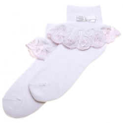 Baby And Toddler Girls Frilly white Socks Flower Petals Pink Trims