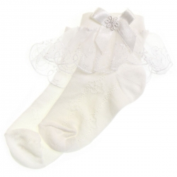 Girls lacy socks with duck patterns white