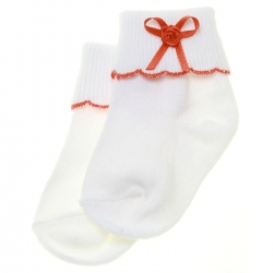 White Socks With Red Scallop Edge and Red Bow