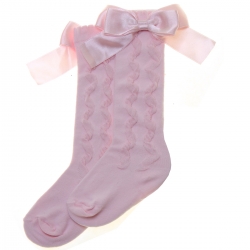 Girls Knee High Ruffle Pattern Pink Bow Socks From PEX