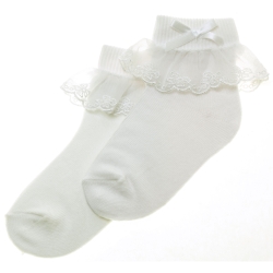 Beautiful Bow Lace Pattern Girls Ivory Frilly Socks