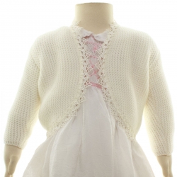 Thick Ivory Baby Bolero With Lace Trim