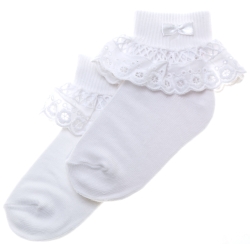 Girls White Frilly Socks with Uniquely Beautiful Lattice Lace