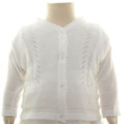 Baby Girls White Cardigan With Patterns And Beads In 100% cotton