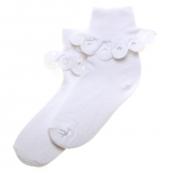 Baby Girls White Frilly Socks Ringlets Trim