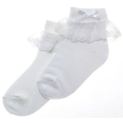 Beautiful White Bow Lace Girls Frilly Lace Socks
