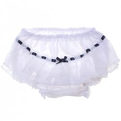 Baby Girls White Navy Frilly Knickers With Organza