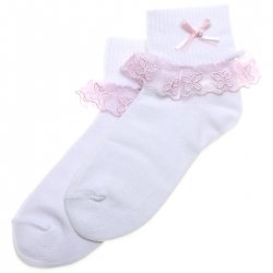Butterfly Lace Frilly Socks in White with Pink Trims
