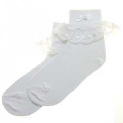 Cherry Lace White Frilly Socks With Bow
