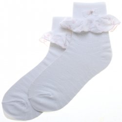 Pex Kirsten Lace Girls White Fine Dress Socks Pink Daisy