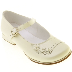 SALE Baby and Toddle Girls Ivory or White Mary Jane Shoes with 3 Leather Flowers