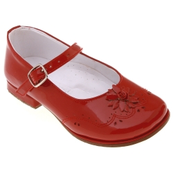 SALE Girls Red Patent Mary Jane Shoes Leather Flowers