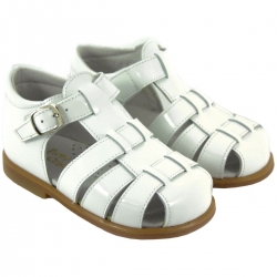 Boys White Patent Leather Roman Sandals