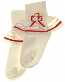 Pretty Originals Baby Girls Ivory Frilly Socks With Red Trims