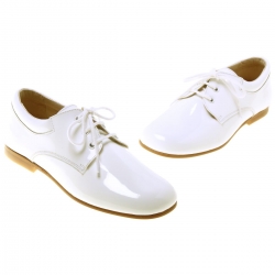 Pretty Originals Boys White Patent Shoes In Leather