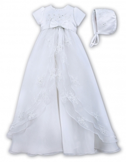 Sarah Louise Baby Girls Organza Overlay Flower Embroidered Christening Baptism Gown