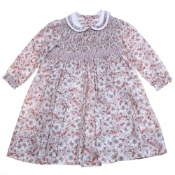 Sarah Louise Girls Small Pink Flowers Smocked Dress