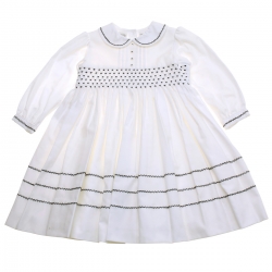 Sarah Louise Girls Ivory Navy Smocked Dress