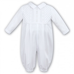 Sarah Louise Baby Boys White Romper Outfit Pleated Front