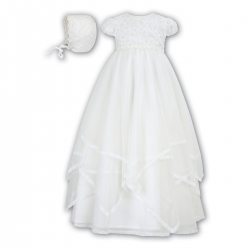 Sarah Louise Baby Girls Flowers And Multi layers Net Ivory Christening Gown