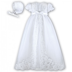 Baby Girls White Christening Robe With Flowers Beads Sequins