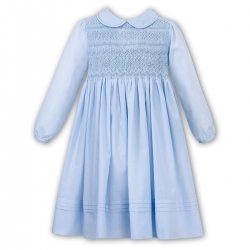 Sarah Louise Blue Smocked Dress Blue White Embroideries