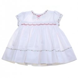 Sarah Louise Girls White Smocked Dress Red Green Embroideries