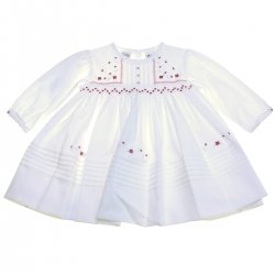 Sarah Louise Girls Ivory Smocked Dress Red Embroideries